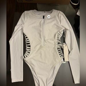Forever 21 White Long Sleeve One Piece Swimsuit! NWT